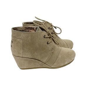 Toms Kala Wedge Desert Taupe Suede Shoes Bootie Size 6W